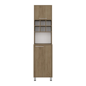 English Elm Attica Tall Pantry Cabinet White Finish Dual Door Six Cubbies Four Interior Shelves Light Oak B200P524537