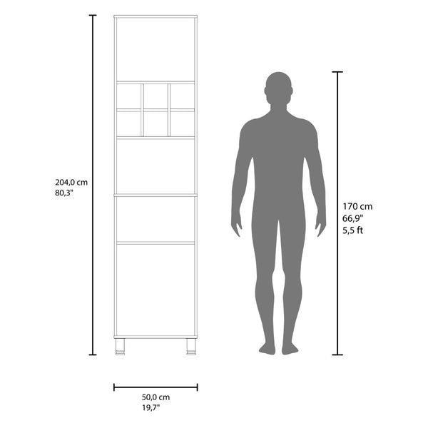 English Elm Attica Tall Pantry Cabinet White Finish Dual Door Six Cubbies Four Interior Shelves Light Oak B200P524537