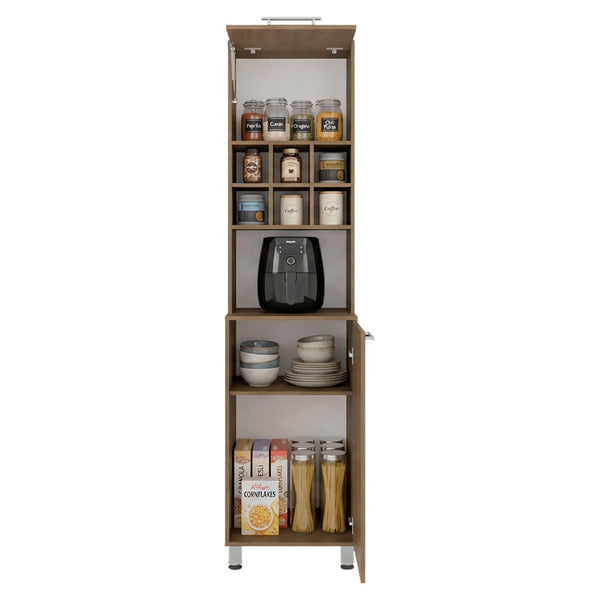 English Elm Attica Tall Pantry Cabinet White Finish Dual Door Six Cubbies Four Interior Shelves Light Oak B200P524537