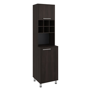 English Elm Attica Tall Pantry Cabinet White Finish Dual Door Six Cubbies Four Interior Shelves Dark Brown - A B200P524538