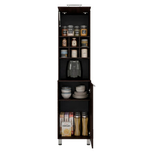 English Elm Attica Tall Pantry Cabinet White Finish Dual Door Six Cubbies Four Interior Shelves Dark Brown - A B200P524538