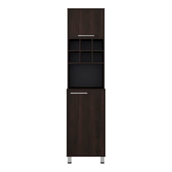 English Elm Attica Tall Pantry Cabinet White Finish Dual Door Six Cubbies Four Interior Shelves Dark Brown - A B200P524538
