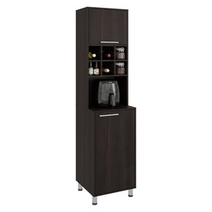 English Elm Attica Tall Pantry Cabinet White Finish Dual Door Six Cubbies Four Interior Shelves Dark Brown - A B200P524538