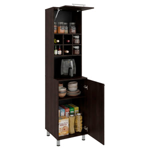 English Elm Attica Tall Pantry Cabinet White Finish Dual Door Six Cubbies Four Interior Shelves Dark Brown - A B200P524538