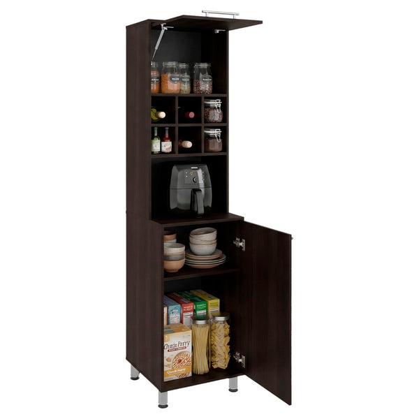 English Elm Attica Tall Pantry Cabinet White Finish Dual Door Six Cubbies Four Interior Shelves Dark Brown - A B200P524538