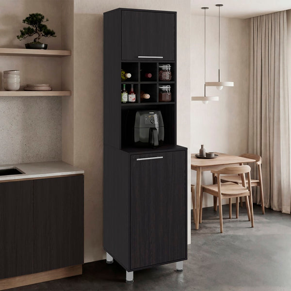 English Elm Attica Tall Pantry Cabinet White Finish Dual Door Six Cubbies Four Interior Shelves Dark Brown - B B200P524539