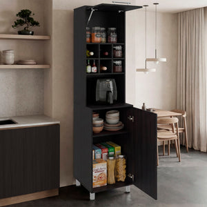 English Elm Attica Tall Pantry Cabinet White Finish Dual Door Six Cubbies Four Interior Shelves Dark Brown - B B200P524539