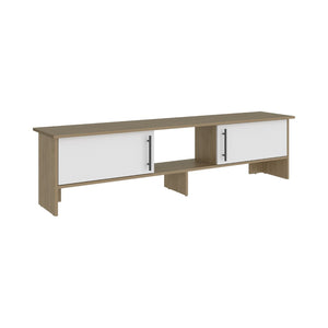English Elm Dago Modern Media Console with Four Open Shelves Two Doors and Raised Leg Design B200P524541