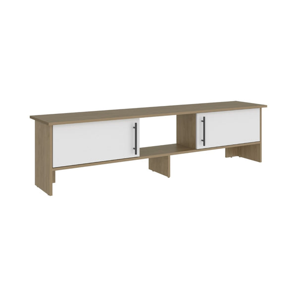 English Elm Dago Modern Media Console with Four Open Shelves Two Doors and Raised Leg Design B200P524541