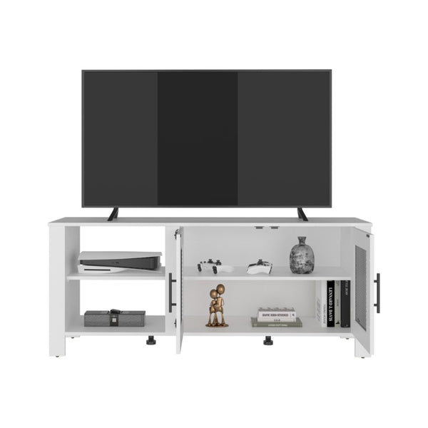 English Elm Freedom 65 Inch Media Console with Open Shelves Raised Legs and Enclosed Doors B200P524543
