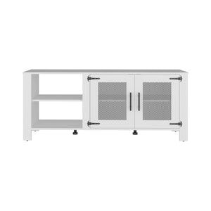 English Elm Freedom 65 Inch Media Console with Open Shelves Raised Legs and Enclosed Doors B200P524543