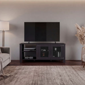 English Elm Freedom Engineered Wood TV Console with Open Shelves Enclosed Doors and Raised Legs B200P524568