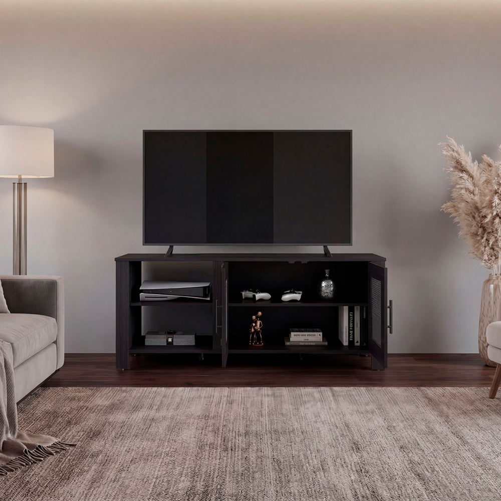 English Elm Freedom Engineered Wood TV Console with Open Shelves Enclosed Doors and Raised Legs B200P524568