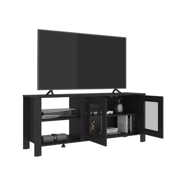 English Elm Freedom Engineered Wood TV Console with Open Shelves Enclosed Doors and Raised Legs B200P524568