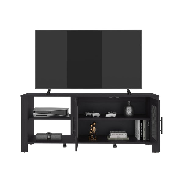 English Elm Freedom Engineered Wood TV Console with Open Shelves Enclosed Doors and Raised Legs B200P524568