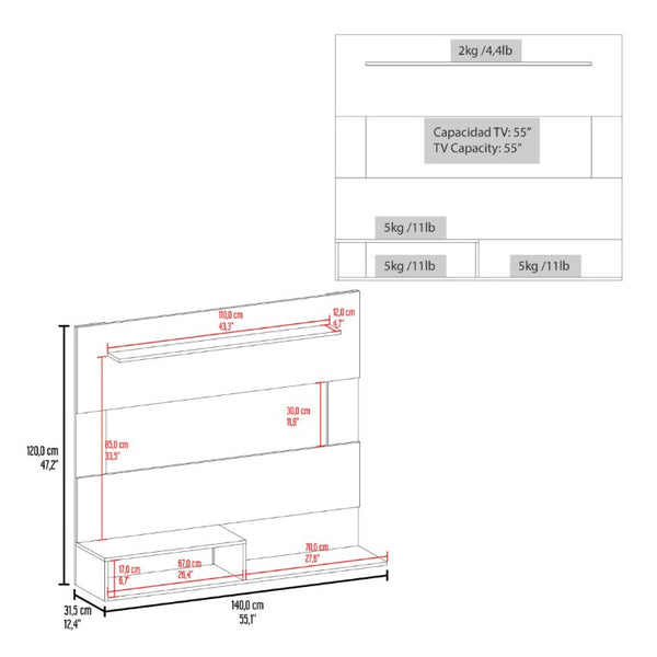 English Elm Being Floating Wall Mounted Media Console with Open Shelf and Enclosed Storage for Living Rooms B200P543530