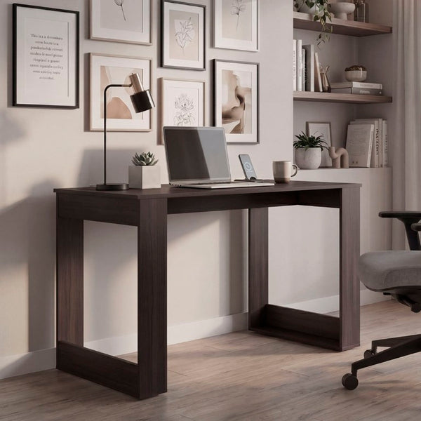 English Elm Oviedo Writing Desk Open Frame Home Office with Walnut Woodgrain Engineered Wood Top B200P543532