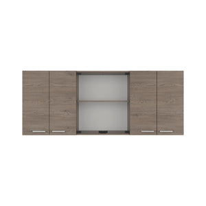 English Elm Superior Three Section Wall Cabinet with Glass Display Dish Rack and Four Shelves B200P543533