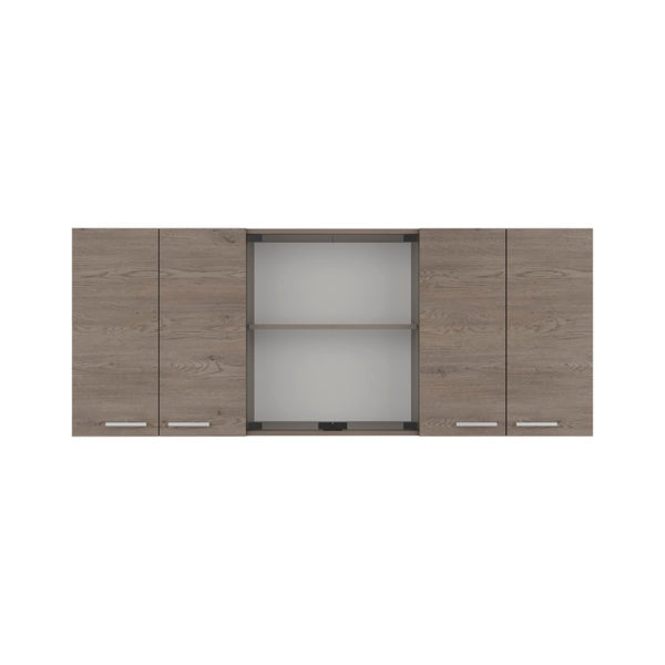 English Elm Superior Three Section Wall Cabinet with Glass Display Dish Rack and Four Shelves B200P543533