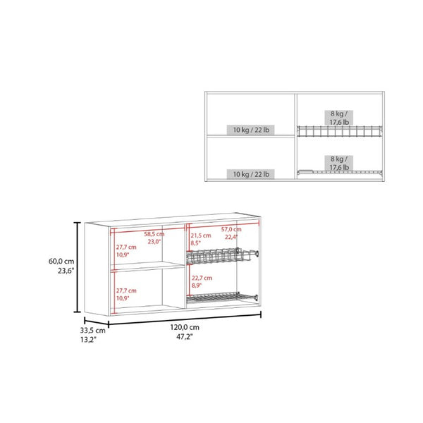 English Elm 120 Inch Wall Mounted Kitchen Cabinet with Dish Rack Pantry and Overhead Storage Natural Wood Wash B200P543534