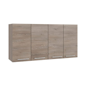 English Elm 120 Inch Wall Mounted Kitchen Cabinet with Dish Rack Pantry and Overhead Storage Natural Wood Wash B200P543534