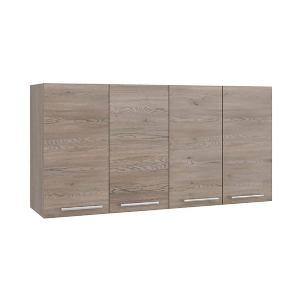 English Elm 120 Inch Wall Mounted Kitchen Cabinet with Dish Rack Pantry and Overhead Storage Natural Wood Wash B200P543534