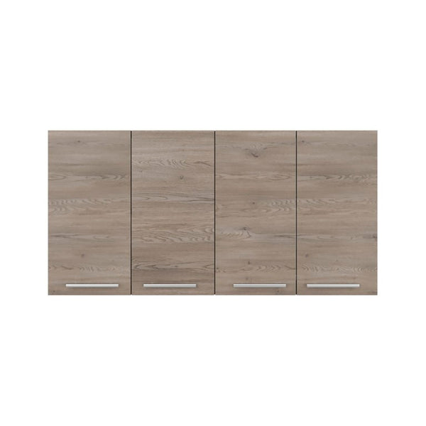 English Elm 120 Inch Wall Mounted Kitchen Cabinet with Dish Rack Pantry and Overhead Storage Natural Wood Wash B200P543534