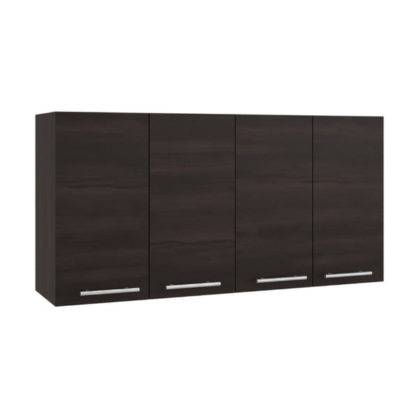 English Elm 120 Inch Wall Mounted Kitchen Cabinet with Dish Rack Pantry and Overhead Storage Dark Walnut B200P543537