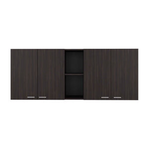 English Elm Portofino Wall Mounted Kitchen Cabinet with Open Shelving Dish Rack and Four Panel Doors Dark Walnut B200P543538