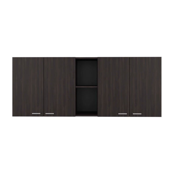 English Elm Portofino Wall Mounted Kitchen Cabinet with Open Shelving Dish Rack and Four Panel Doors Dark Walnut B200P543538