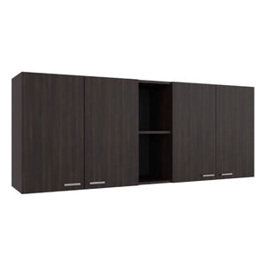 English Elm Portofino Wall Mounted Kitchen Cabinet with Open Shelving Dish Rack and Four Panel Doors Dark Walnut B200P543538