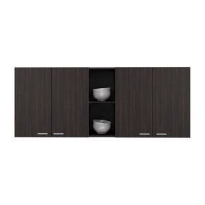 English Elm Portofino Wall Mounted Kitchen Cabinet with Open Shelving Dish Rack and Four Panel Doors Dark Walnut B200P543538