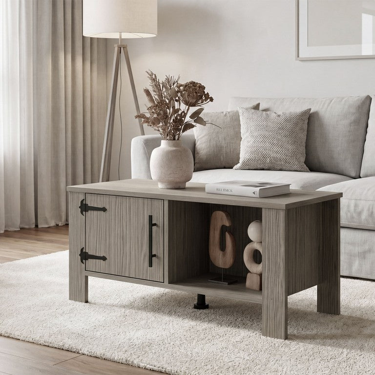 English Elm Freedom Rustic Farmhouse Living Room Coffee Table with Cabinet and Open Shelf B200P568754