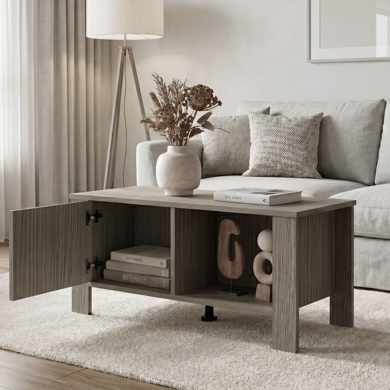 English Elm Freedom Rustic Farmhouse Living Room Coffee Table with Cabinet and Open Shelf B200P568754