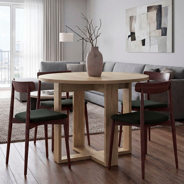 English Elm Lily Round Engineered Wood Dining Table Seats Four for Modern Compact Spaces B200P568757