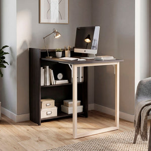 English Elm Leslie Sliding Surface Writing Desk with Open Shelving for Compact Home Offices B200P569581
