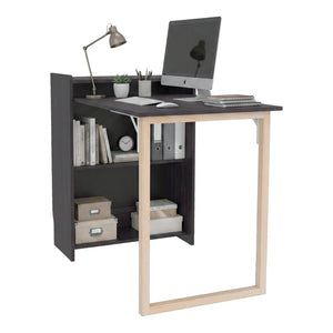 English Elm Leslie Sliding Surface Writing Desk with Open Shelving for Compact Home Offices B200P569581