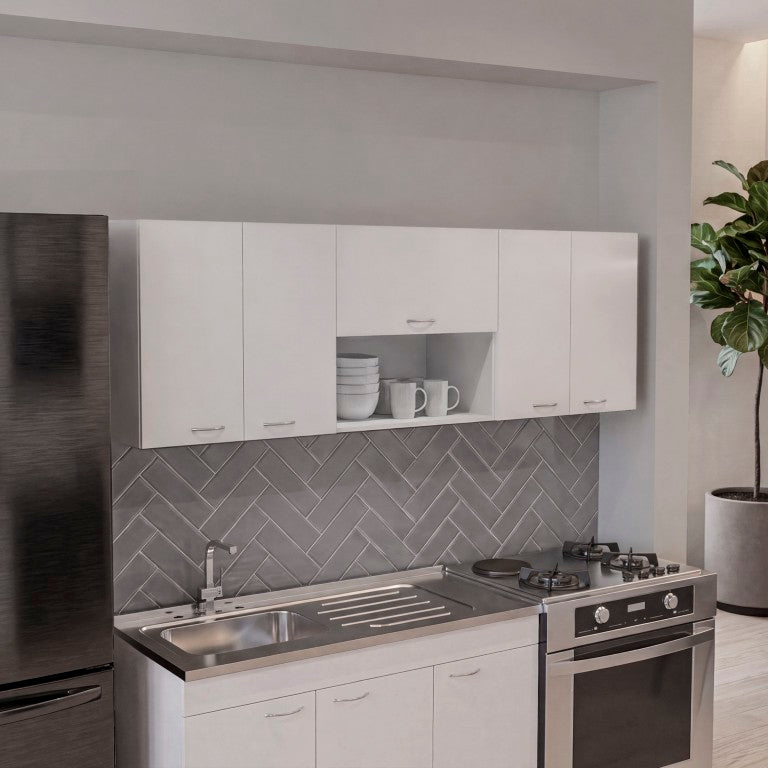 English Elm Ely Wall Mounted Kitchen Cabinet with Five Doors Open Niche and Interior Shelving White B200P604628