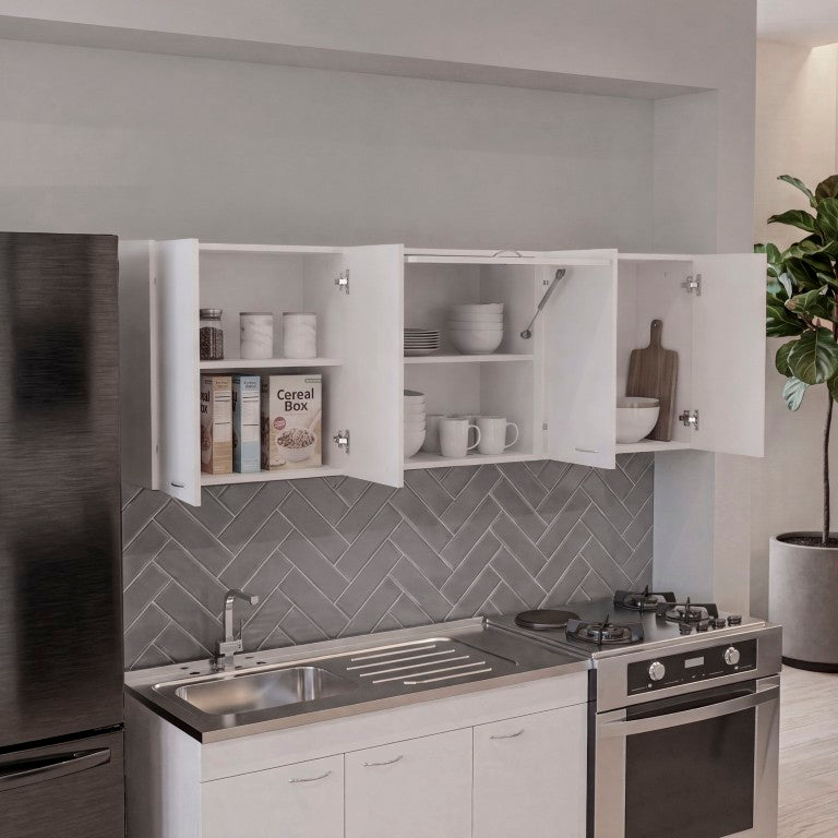 English Elm Ely Wall Mounted Kitchen Cabinet with Five Doors Open Niche and Interior Shelving White B200P604628