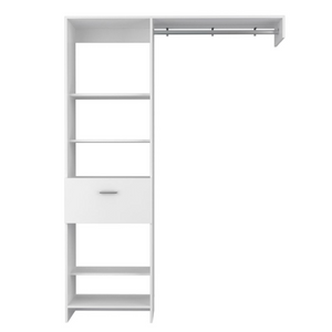 English Elm Manchester Tall White Closet System with Open Shelves Metal Rod and Concealed Drawer B200S00017