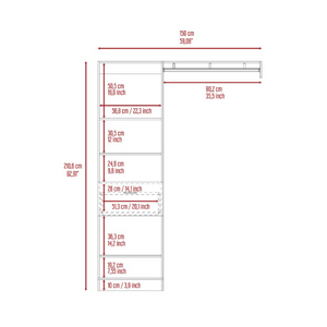 English Elm Manchester Tall White Closet System with Open Shelves Metal Rod and Concealed Drawer B200S00017