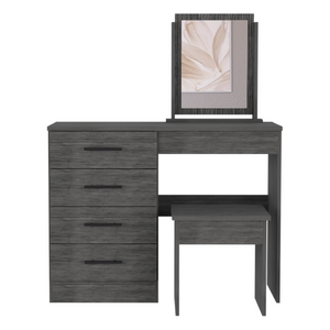 English Elm Kaia Bedroom Vanity with Four Drawers Stool and Mirror in Smokey Oak Finish B200S00041