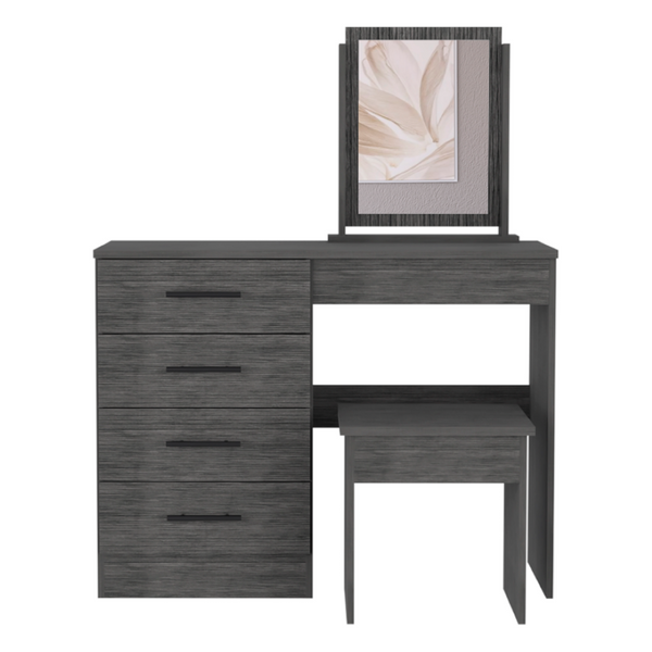 English Elm Kaia Bedroom Vanity with Four Drawers Stool and Mirror in Smokey Oak Finish B200S00041
