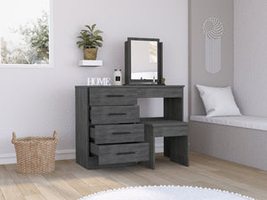 English Elm Kaia Bedroom Vanity with Four Drawers Stool and Mirror in Smokey Oak Finish B200S00041