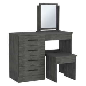 English Elm Kaia Bedroom Vanity with Four Drawers Stool and Mirror in Smokey Oak Finish B200S00041