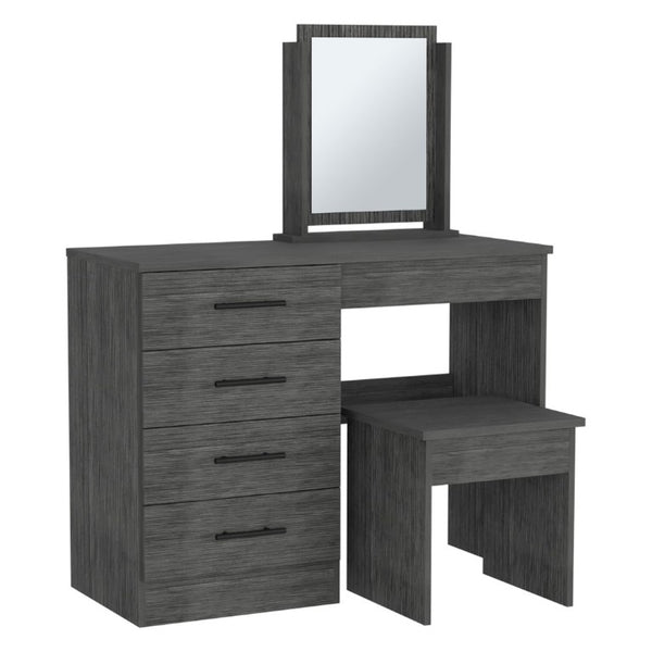 English Elm Kaia Bedroom Vanity with Four Drawers Stool and Mirror in Smokey Oak Finish B200S00041
