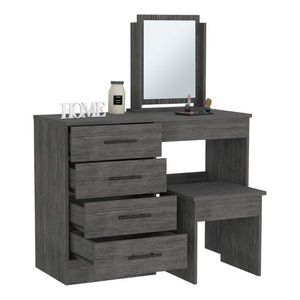 English Elm Kaia Bedroom Vanity with Four Drawers Stool and Mirror in Smokey Oak Finish B200S00041
