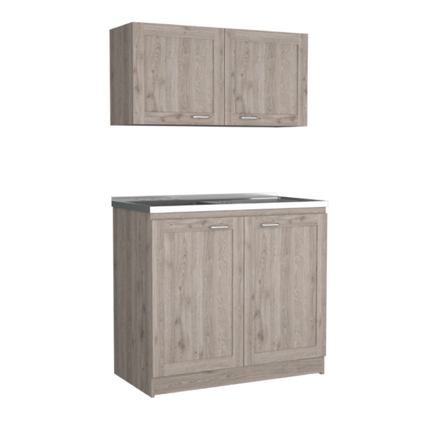 English Elm Zurich Two Piece Laundry Cabinet Set with Stainless Steel Counter and Wall Storage B200S00189