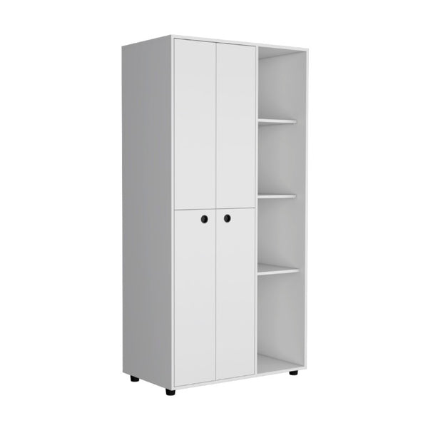 English Elm Misuri White Wardrobe Armoire with Hanging Rod Open Shelves and Storage Drawer B200S00287
