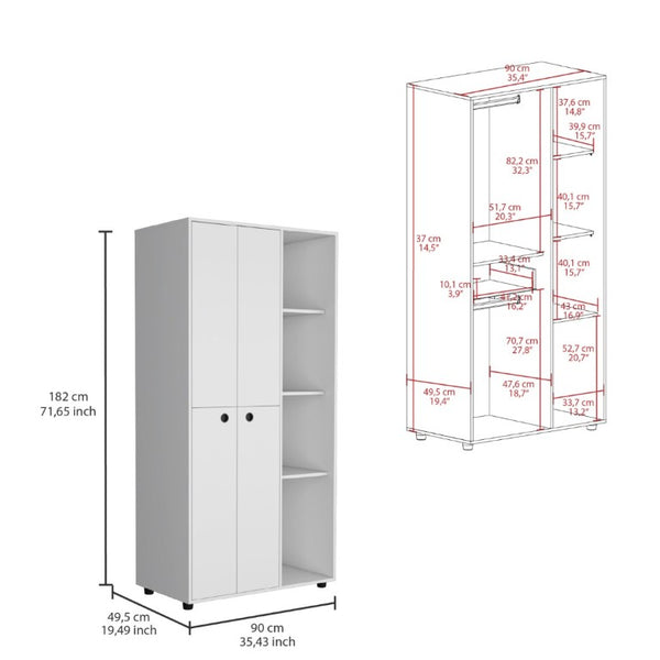 English Elm Misuri White Wardrobe Armoire with Hanging Rod Open Shelves and Storage Drawer B200S00287